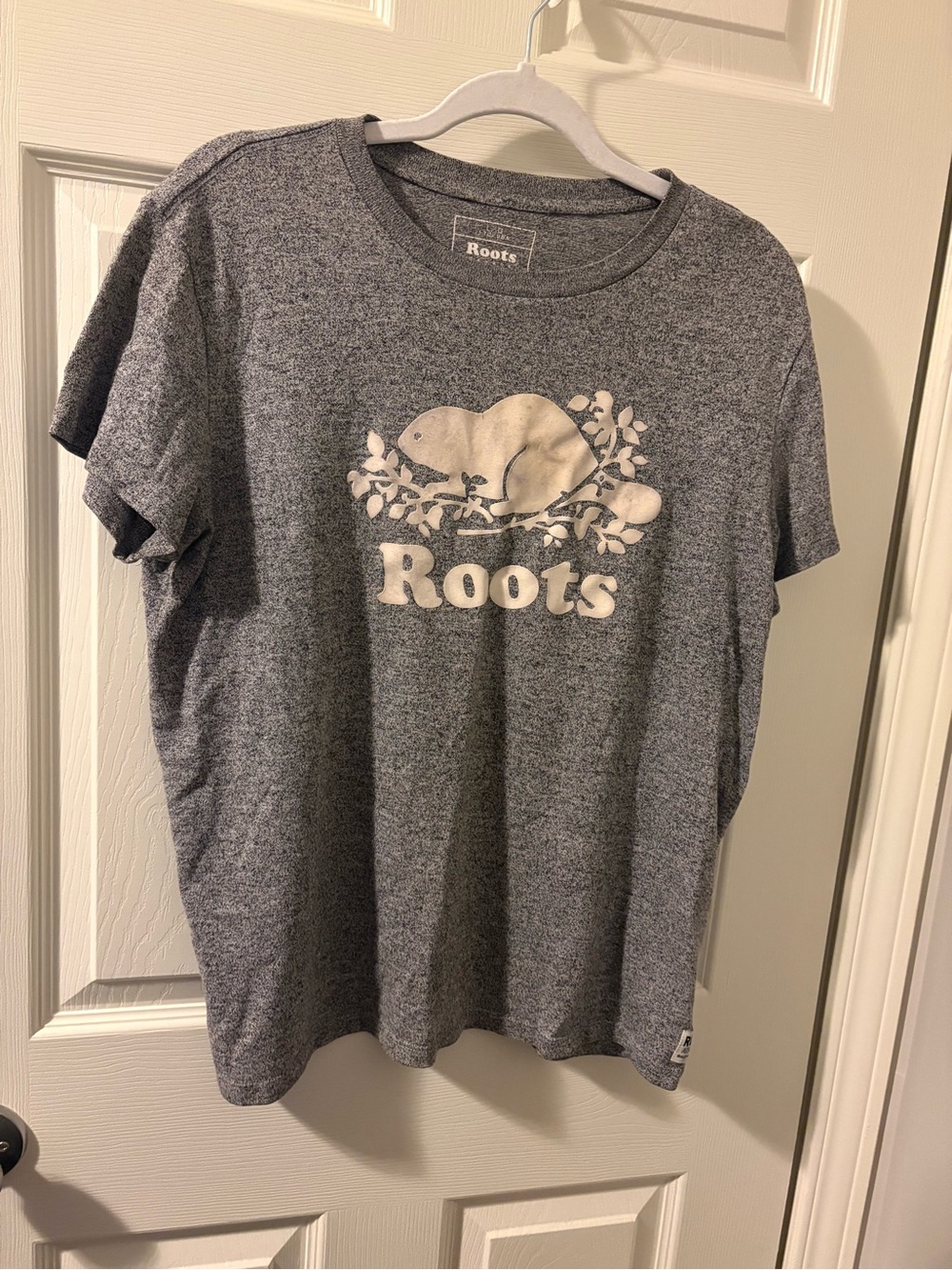 Roots Womens Gray Heather Logo Tee with White Graphic